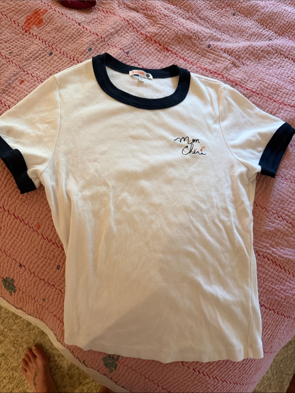 Sundry Mon Cheri White Ringer Tee with Black Trim